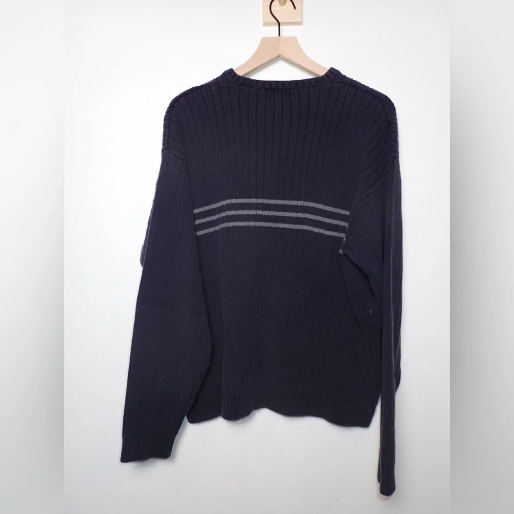 J. Crew 100% Cotton Navy and White Stripe Knit Heavyweight V Neck Sweater Sz XL